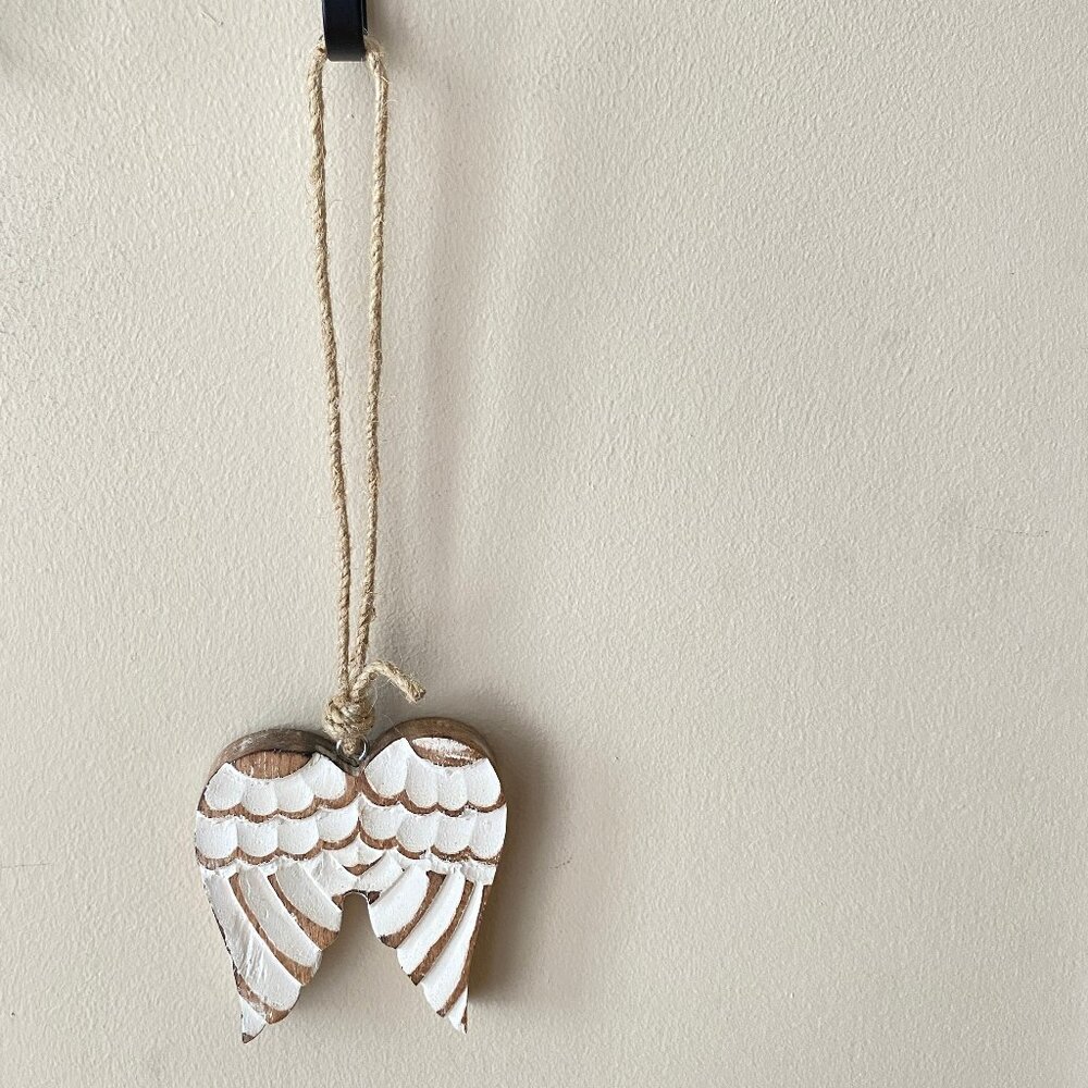 2 for $20 Angel Ornaments – 1 Carved Wood + 1 Sparkly Shell with Beaded Wings - Picture 9 of 14